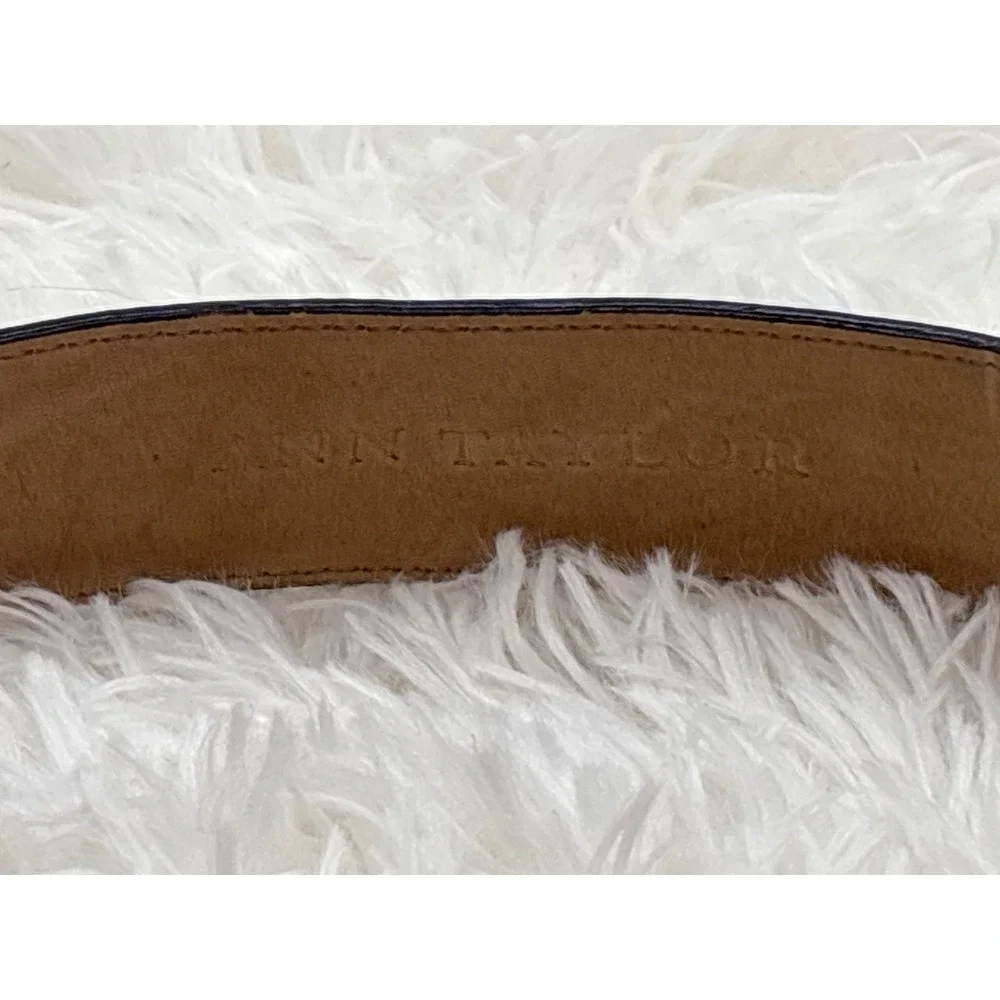 Ann Taylor Black‎ Leather Wide Waist Belt Gold Buckle Size Small
